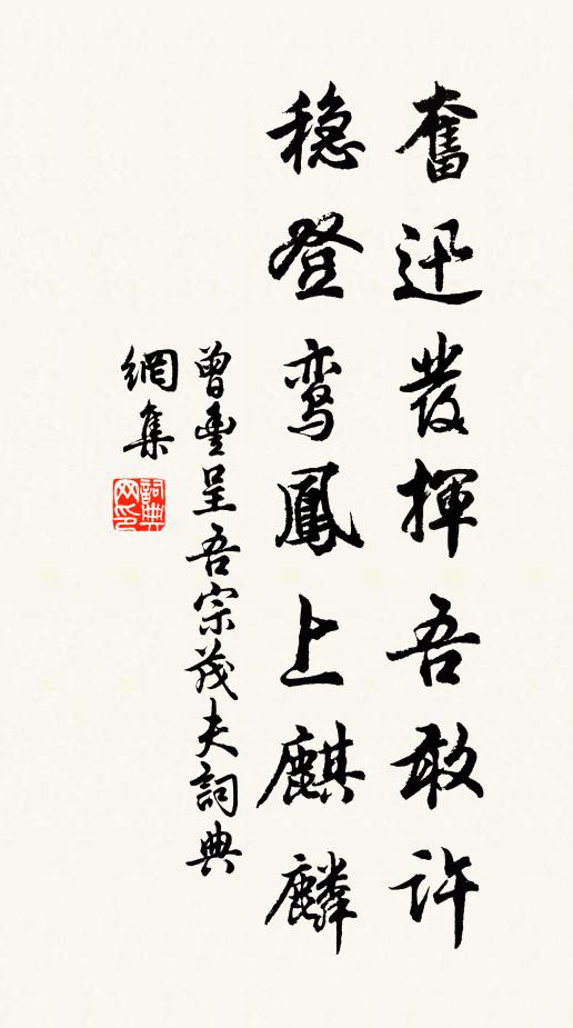 曾丰奋迅发挥吾敢许，稳登鸾凤上麒麟书法作品欣赏