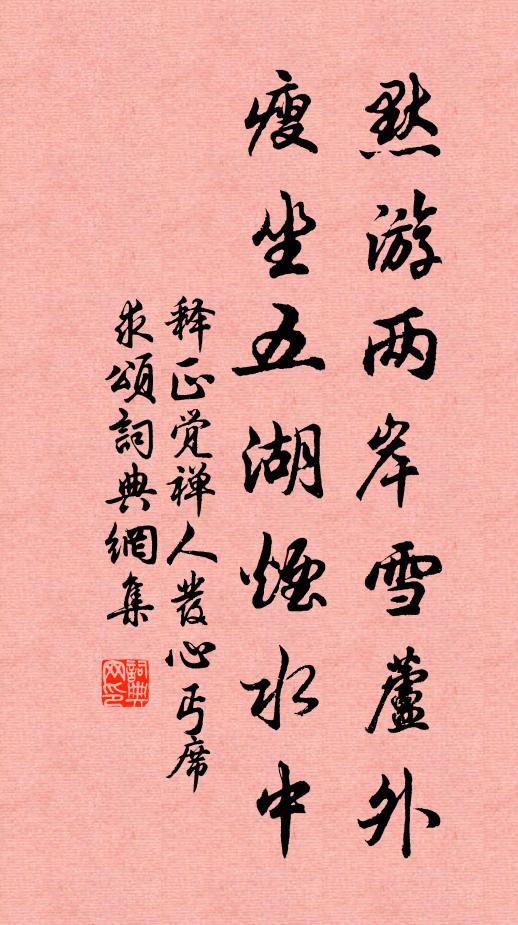 释正觉默游两岸雪芦外，瘦坐五湖烟水中书法作品欣赏