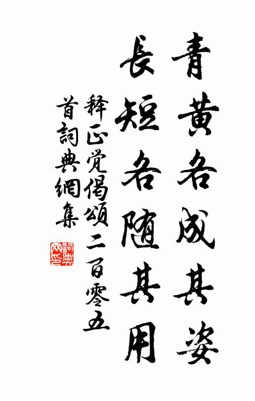 释正觉青黄各成其姿，长短各随其用书法作品欣赏