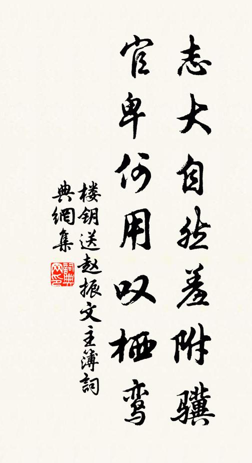 楼钥志大自然羞附骥，官卑何用叹栖鸾书法作品欣赏