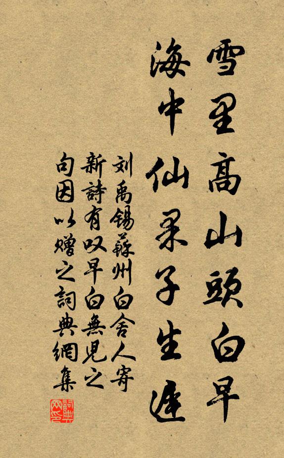 刘禹锡雪里高山头白早，海中仙果子生迟书法作品欣赏