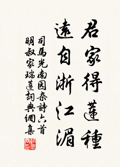 司马光君家得莲种，远自浙江湄书法作品欣赏