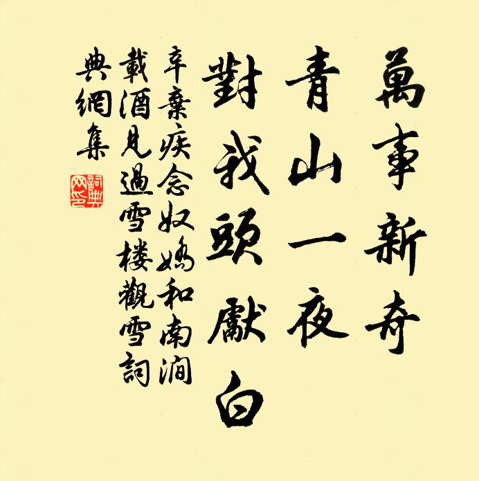 辛弃疾万事新奇，青山一夜，对我头先白书法作品欣赏