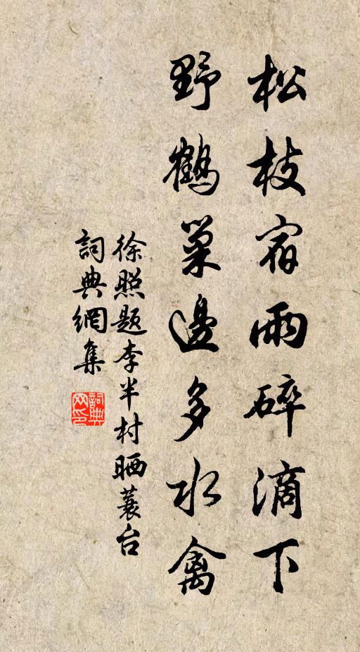 徐照松枝宿雨碎滴下，野鹤巢边多水禽书法作品欣赏