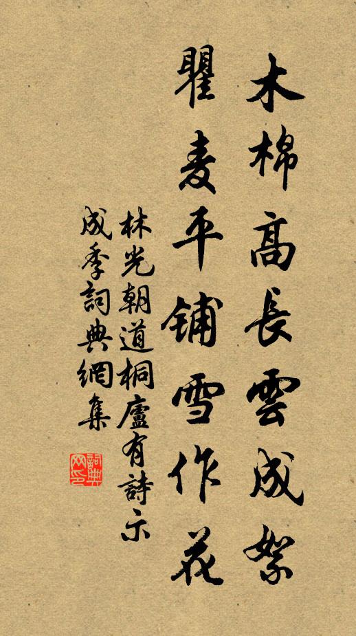 林光朝木棉高长云成絮，瞿麦平铺雪作花书法作品欣赏