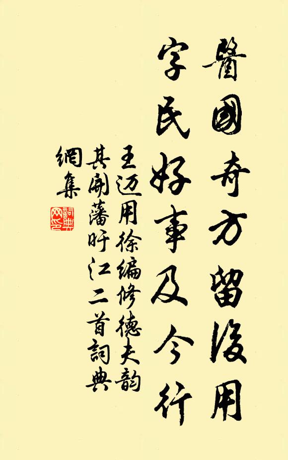 王迈医国奇方留后用，字民好事及今行书法作品欣赏