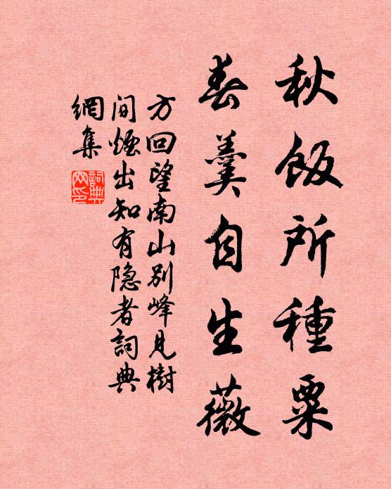 方回秋饭所种粟，春羹自生薇书法作品欣赏