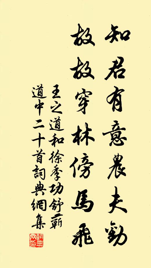 王之道知君有意农夫劝，故故穿林傍马飞书法作品欣赏