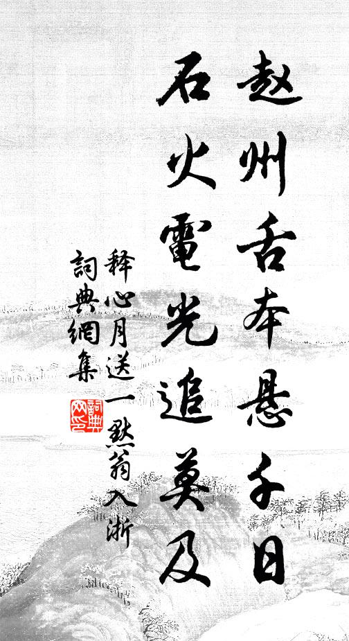 释心月赵州舌本悬千日，石火电光追莫及书法作品欣赏