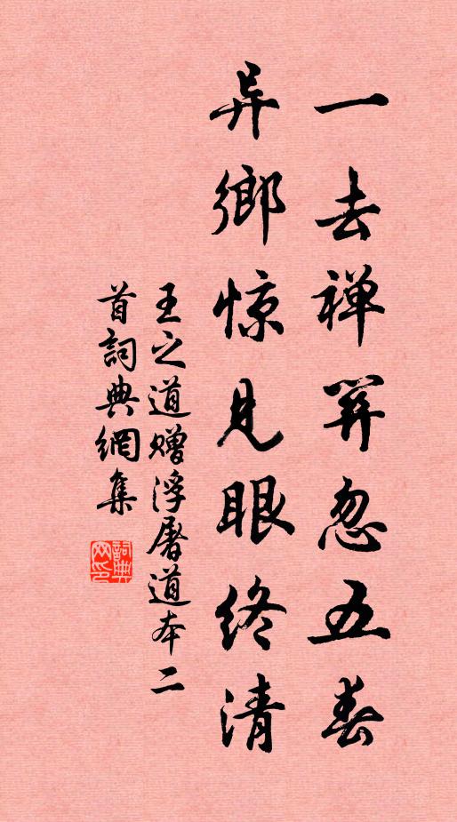 王之道一去禅关忽五春，异乡惊见眼终清书法作品欣赏