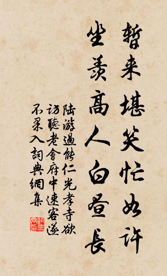 陆游暂来堪笑忙如许，坐羡高人白昼长书法作品欣赏