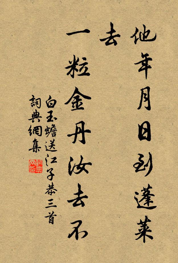 白玉蟾他年月日到蓬莱去，一粒金丹汝去不书法作品欣赏