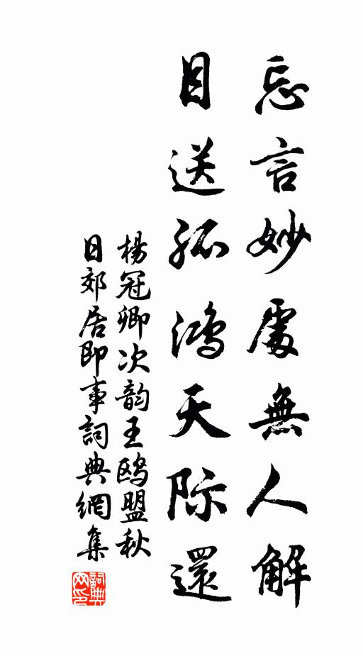 杨冠卿忘言妙处无人解，目送孤鸿天际还书法作品欣赏