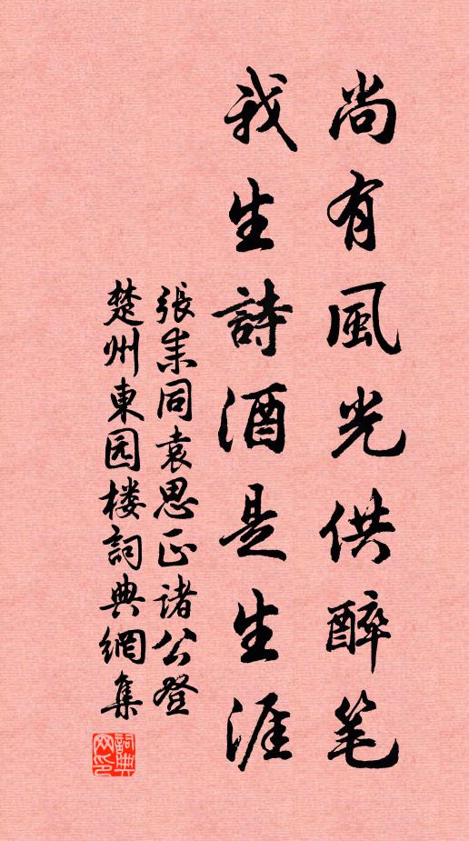 张耒尚有风光供醉笔，我生诗酒是生涯书法作品欣赏