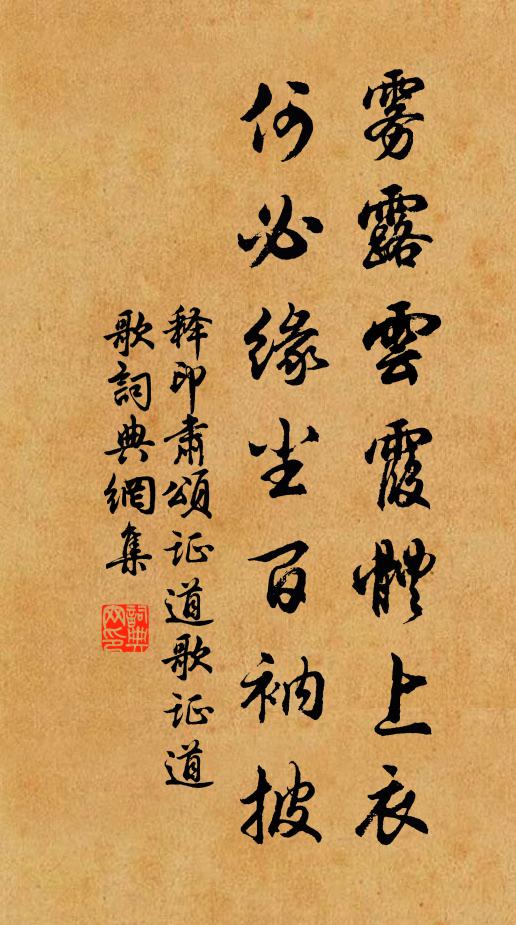 释印肃雾露云霞体上衣，何必缘尘百衲披书法作品欣赏