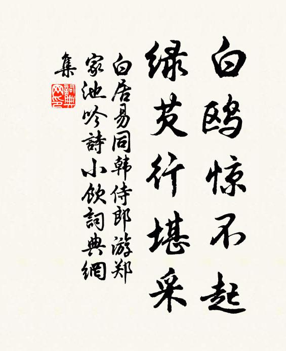 白居易白鸥惊不起，绿芡行堪采书法作品欣赏