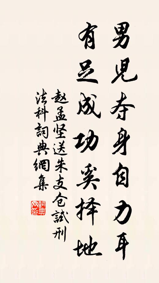 赵孟坚男儿夺身自力耳，有足成功奚择地书法作品欣赏