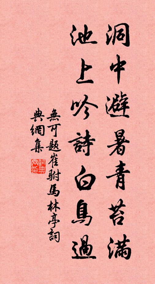 无可洞中避暑青苔满，池上吟诗白鸟过书法作品欣赏
