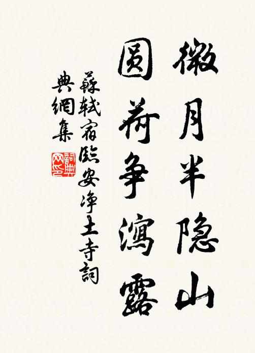 苏轼微月半隐山，圆荷争泻露书法作品欣赏