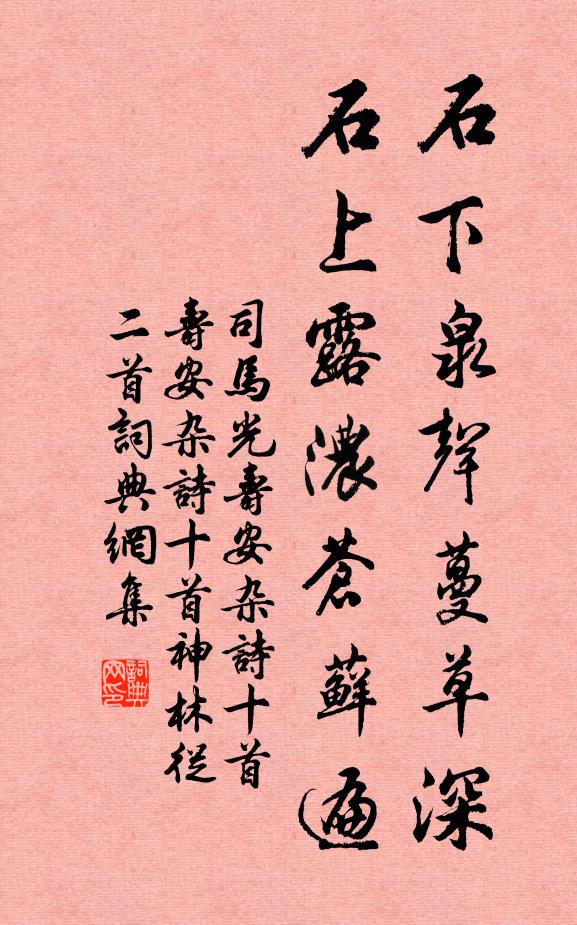 司马光石下泉声蔓草深,石上露浓苍藓遍书法作品欣赏