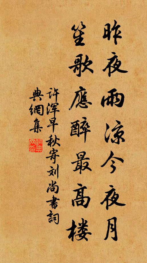 许浑昨夜雨凉今夜月，笙歌应醉最高楼书法作品欣赏