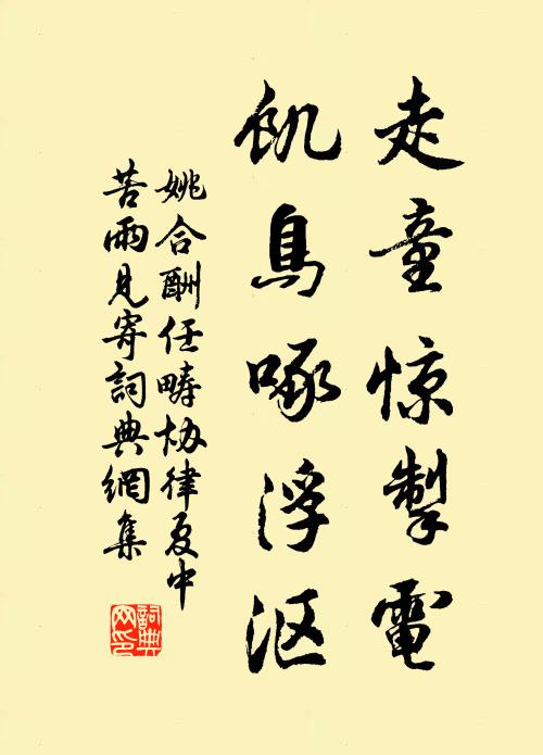 姚合走童惊掣电，饥鸟啄浮沤书法作品欣赏