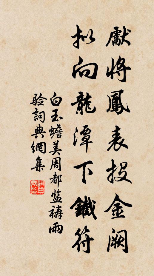 白玉蟾先将凤表投金阙，拟向龙潭下铁符书法作品欣赏