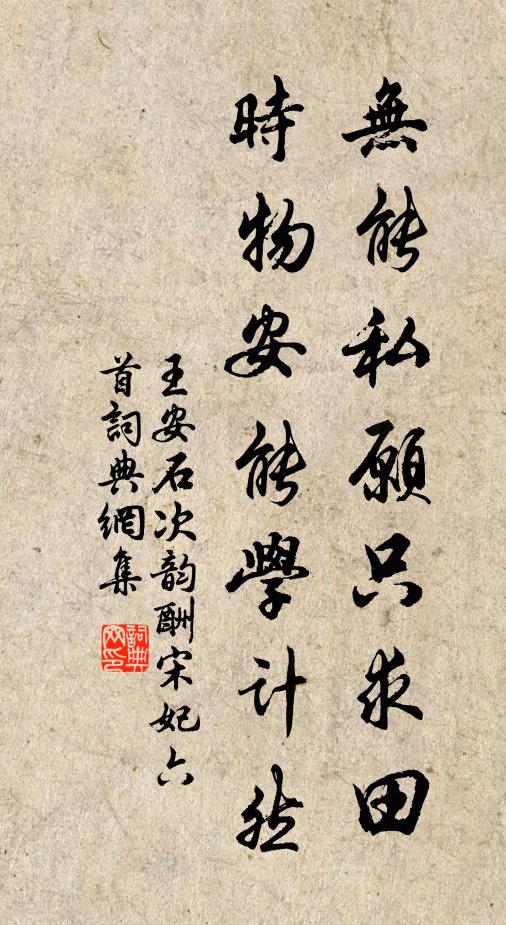 王安石无能私愿只求田，时物安能学计然书法作品欣赏