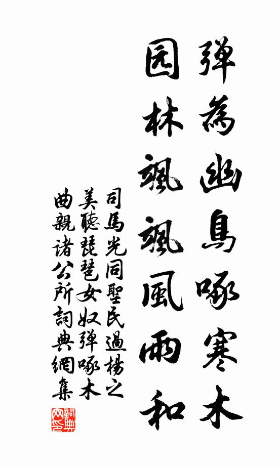 司马光弹为幽鸟啄寒木，园林飒飒风雨和书法作品欣赏