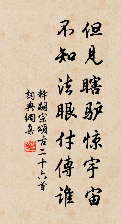 释嗣宗但见瞎驴惊宇宙，不知法眼付传谁书法作品欣赏