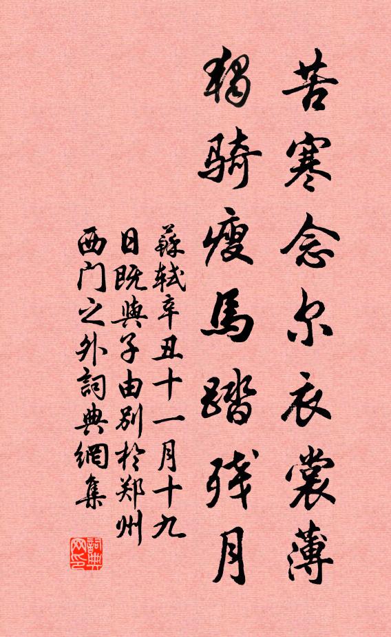 苏轼苦寒念尔衣裳薄，独骑瘦马踏残月书法作品欣赏