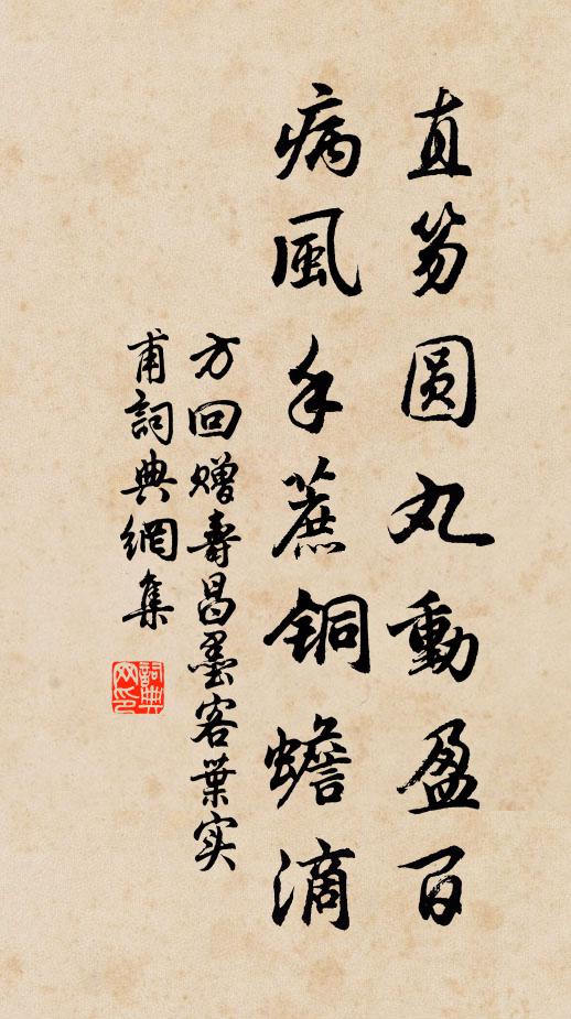 方回直笏圆丸动盈百，病风手蔗铜蟾滴书法作品欣赏