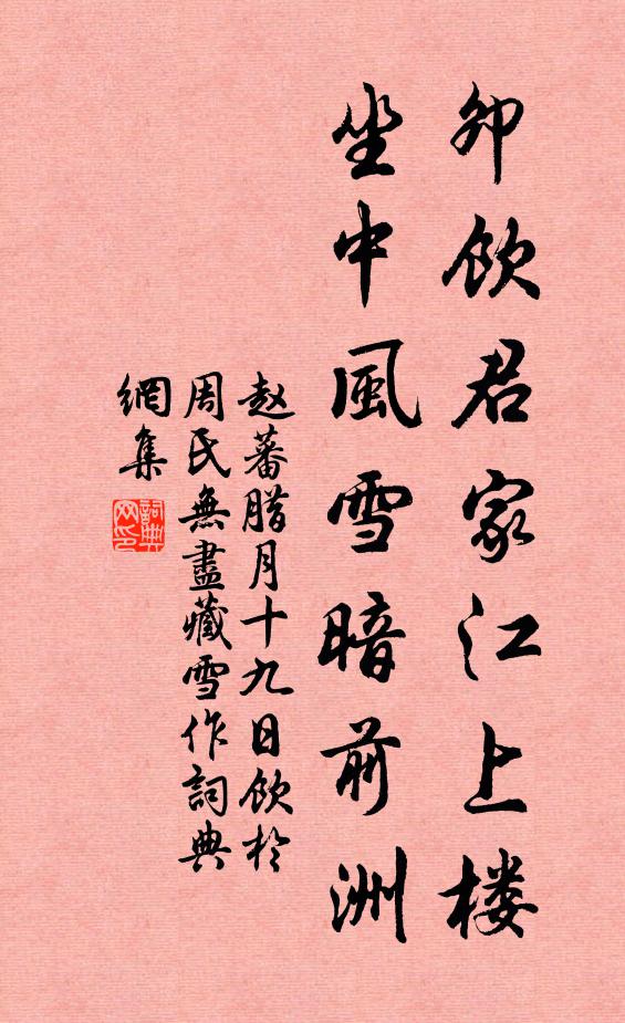 赵蕃卯饮君家江上楼，坐中风雪暗前洲书法作品欣赏