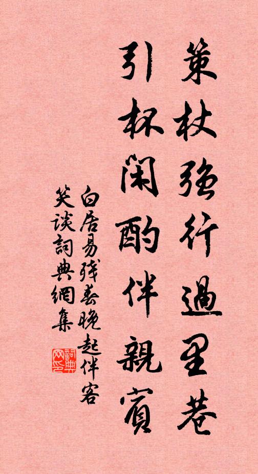 白居易策杖强行过里巷，引杯闲酌伴亲宾书法作品欣赏