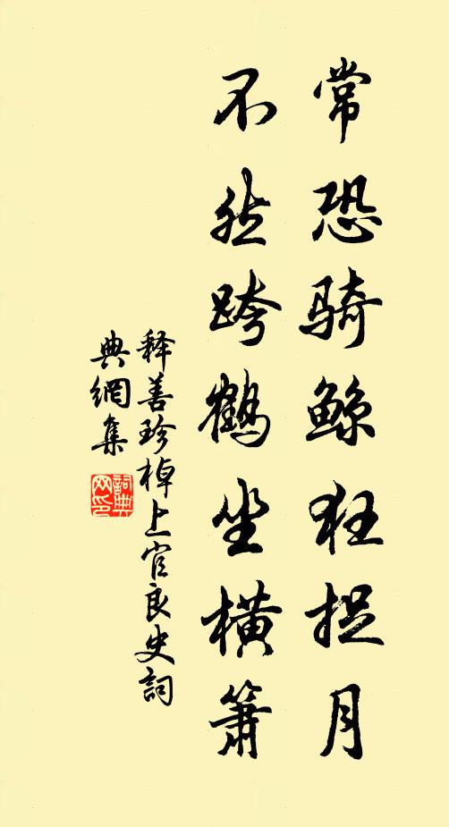 释善珍常恐骑鲸狂捉月，不然跨鹤坐横箫书法作品欣赏