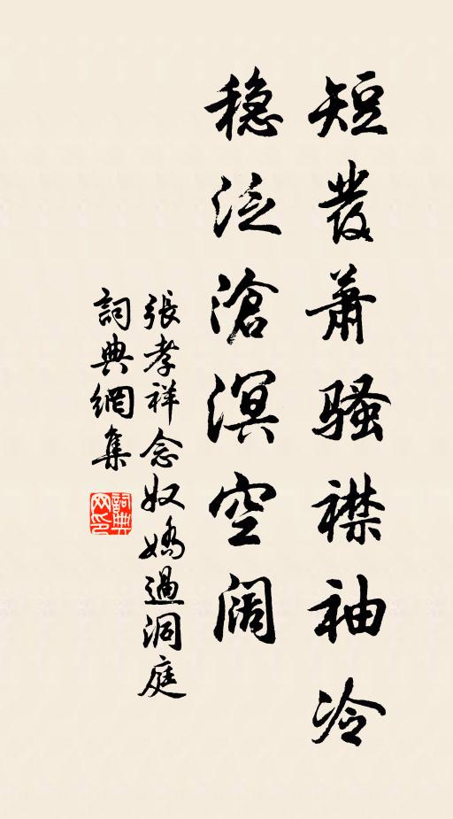 张孝祥短发萧骚襟袖冷，稳泛沧溟空阔书法作品欣赏