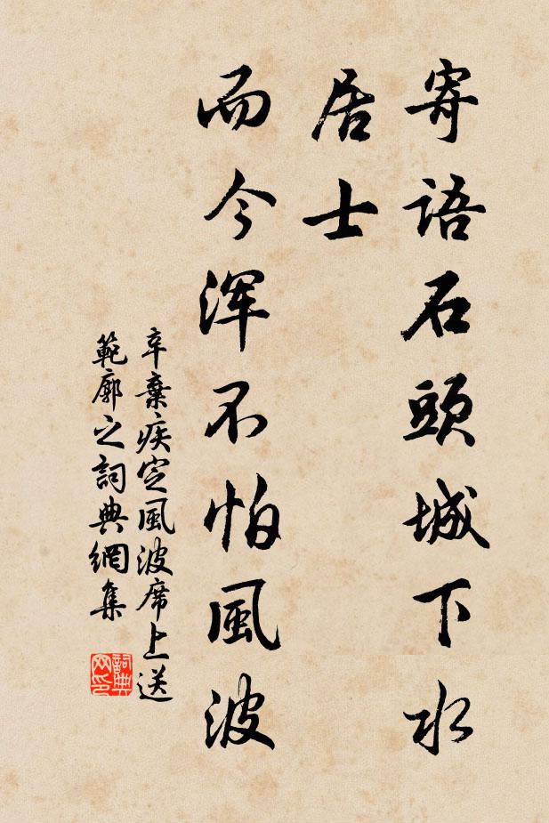 辛弃疾寄语石头城下水：居士，而今浑不怕风波书法作品欣赏