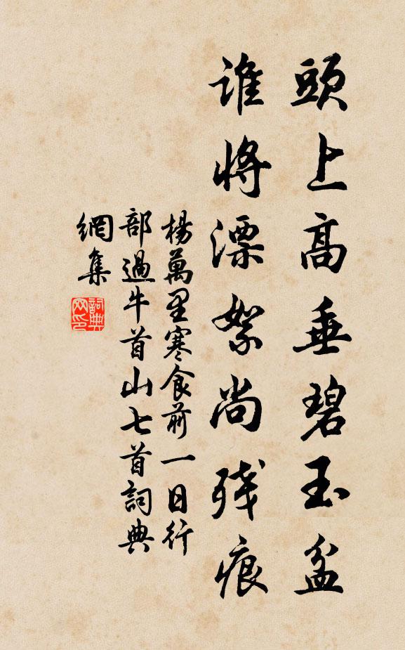 杨万里头上高垂碧玉盆，谁将漂絮尚残痕书法作品欣赏