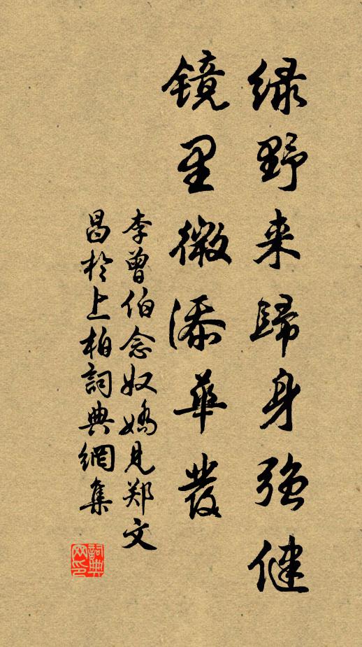 李曾伯绿野来归身强健，镜里微添华发书法作品欣赏