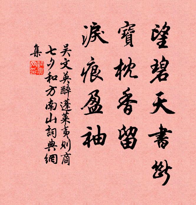 吴文英望碧天书断，宝枕香留，泪痕盈袖书法作品欣赏