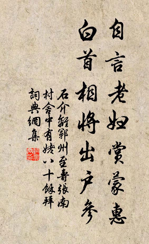 石介自言老妇赏蒙惠，白首相将出户参书法作品欣赏
