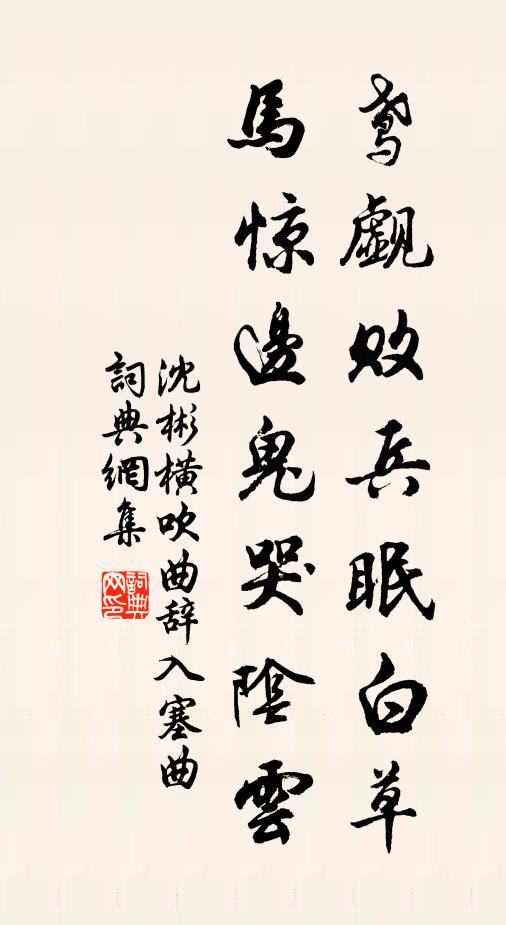 沈彬鸢觑败兵眠白草，马惊边鬼哭阴云书法作品欣赏
