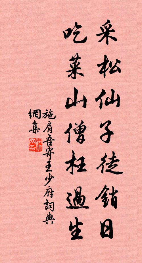 施肩吾采松仙子徒销日，吃菜山僧枉过生书法作品欣赏