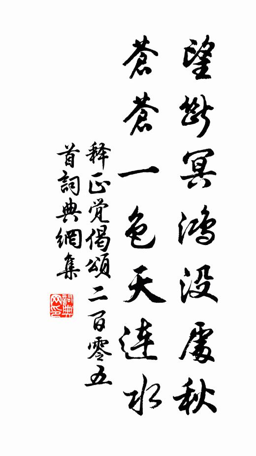 释正觉望断冥鸿没处秋，苍苍一色天连水书法作品欣赏