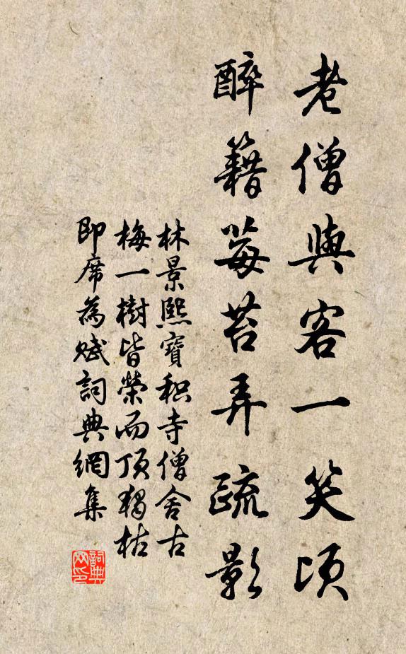 林景熙老僧与客一笑顷，醉籍莓苔弄疏影书法作品欣赏