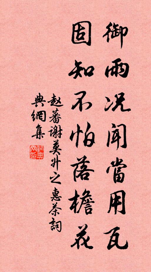 赵蕃御雨况闻当用瓦，固知不怕落檐花书法作品欣赏