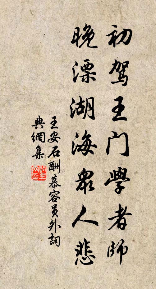 王安石初驾王门学者师，晚漂湖海众人悲书法作品欣赏