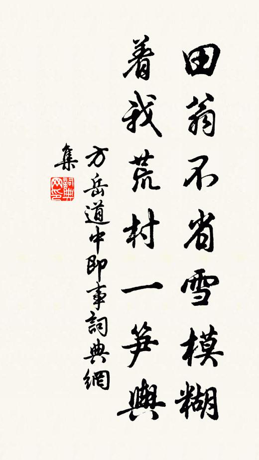 方岳田翁不省雪模糊，着我荒村一笋舆书法作品欣赏
