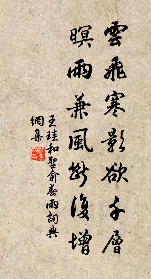 王珪云飞寒影欲千层，暝雨兼风断复增书法作品欣赏