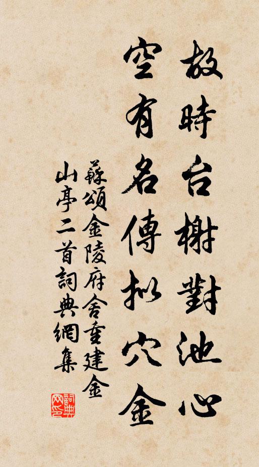 苏颂故时台榭对池心，空有名传拟穴金书法作品欣赏